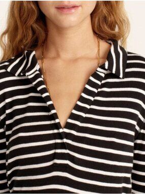 J. CREW Size 2X Black White Striped Long-Sleeve Collared Top Henley  Stretch